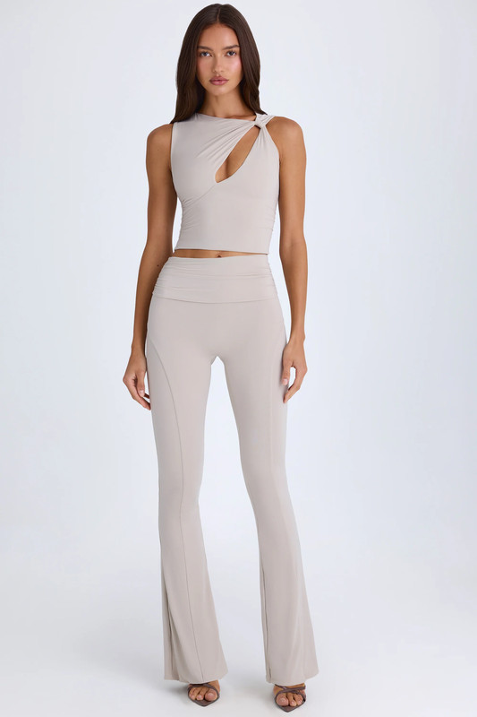 Petite Foldover Flared Trousers in Taupe - Size:XXS